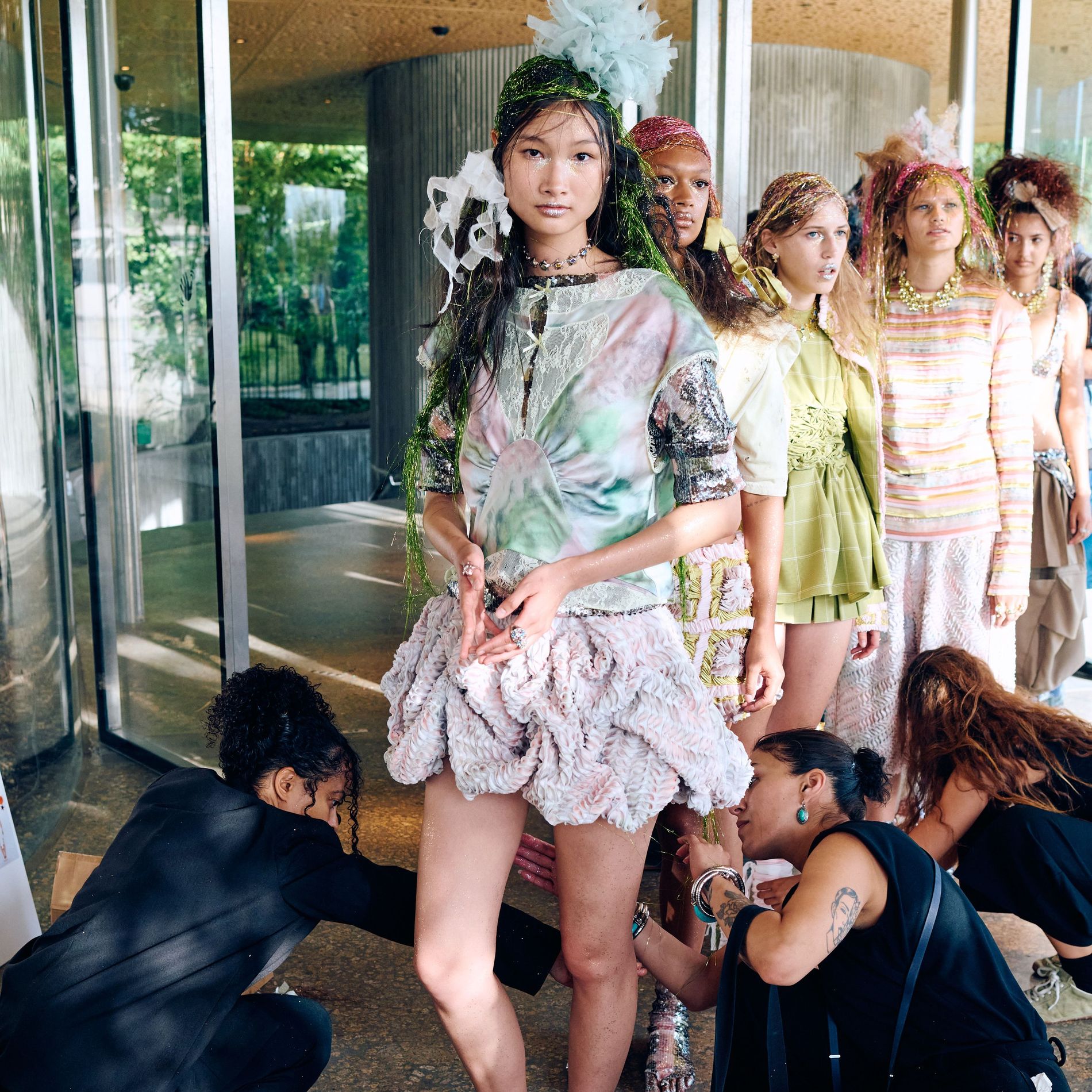 Models waiting to walk the Collina Strada SS27 runway