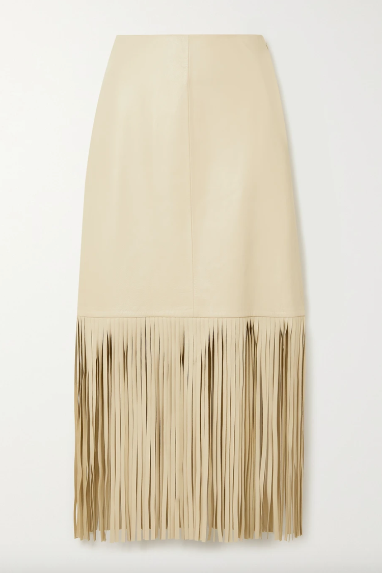 Davidia fringed leather midi skirt