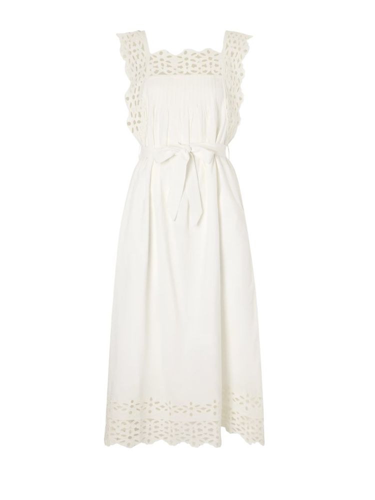 The best embroiled linen dress - SEA - On a white background