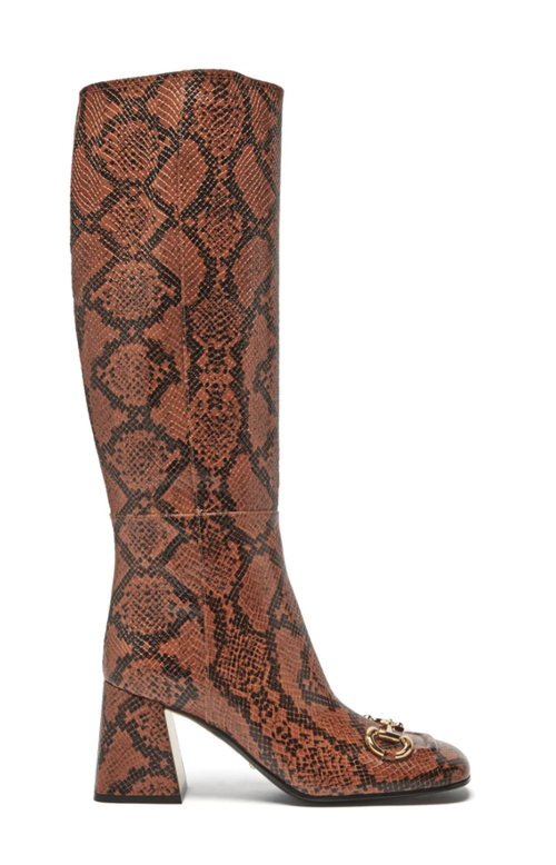 Horsebit python-effect leather knee-high boots