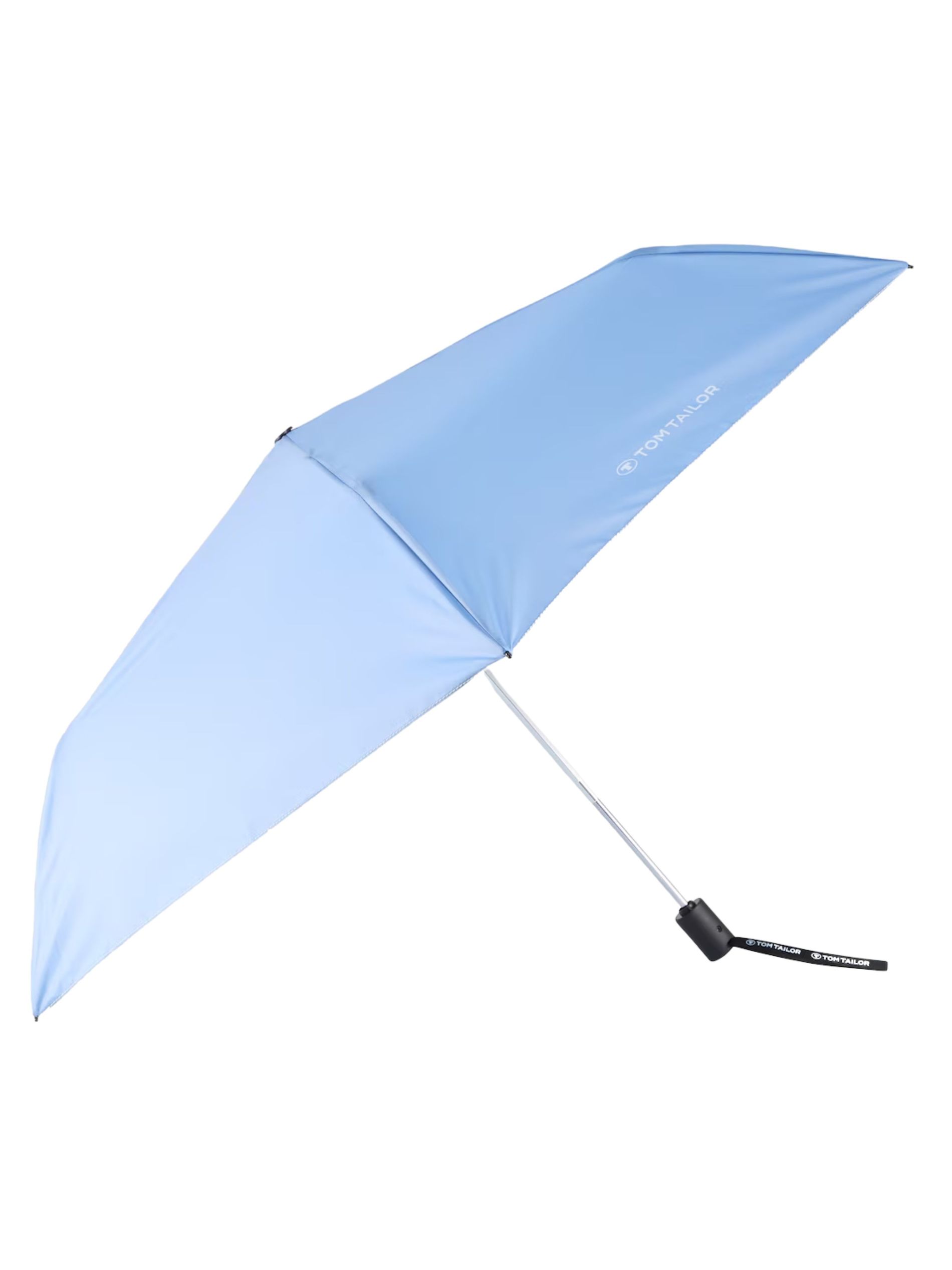 Pale blue umbrella against a white background