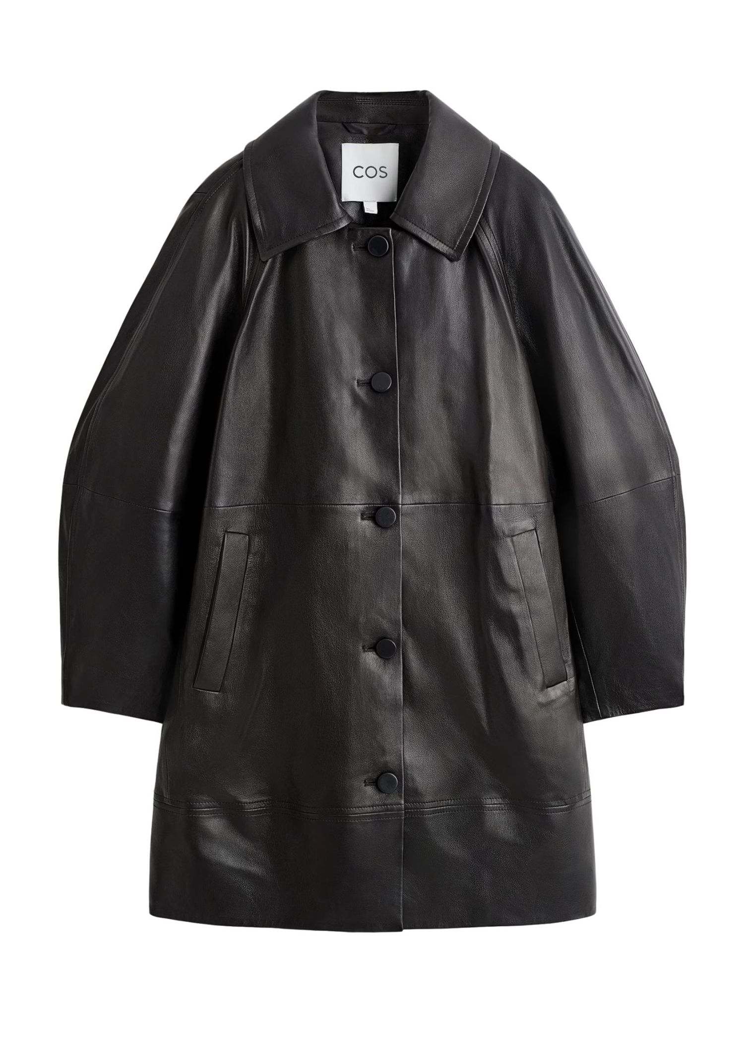 The best leather jacket by COS on a white background