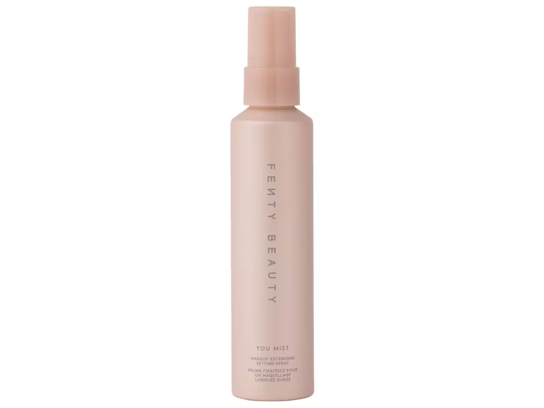 Fenty Beauty You Mist Makeup Extending Setting Spray bottle on a white background.