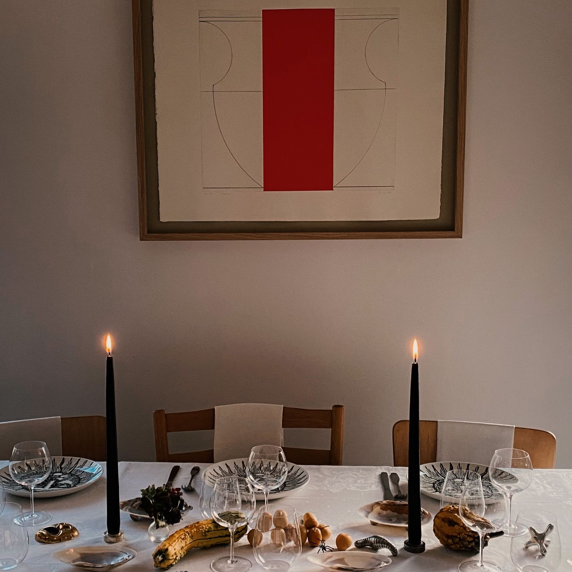 Halloween table setting with black candles