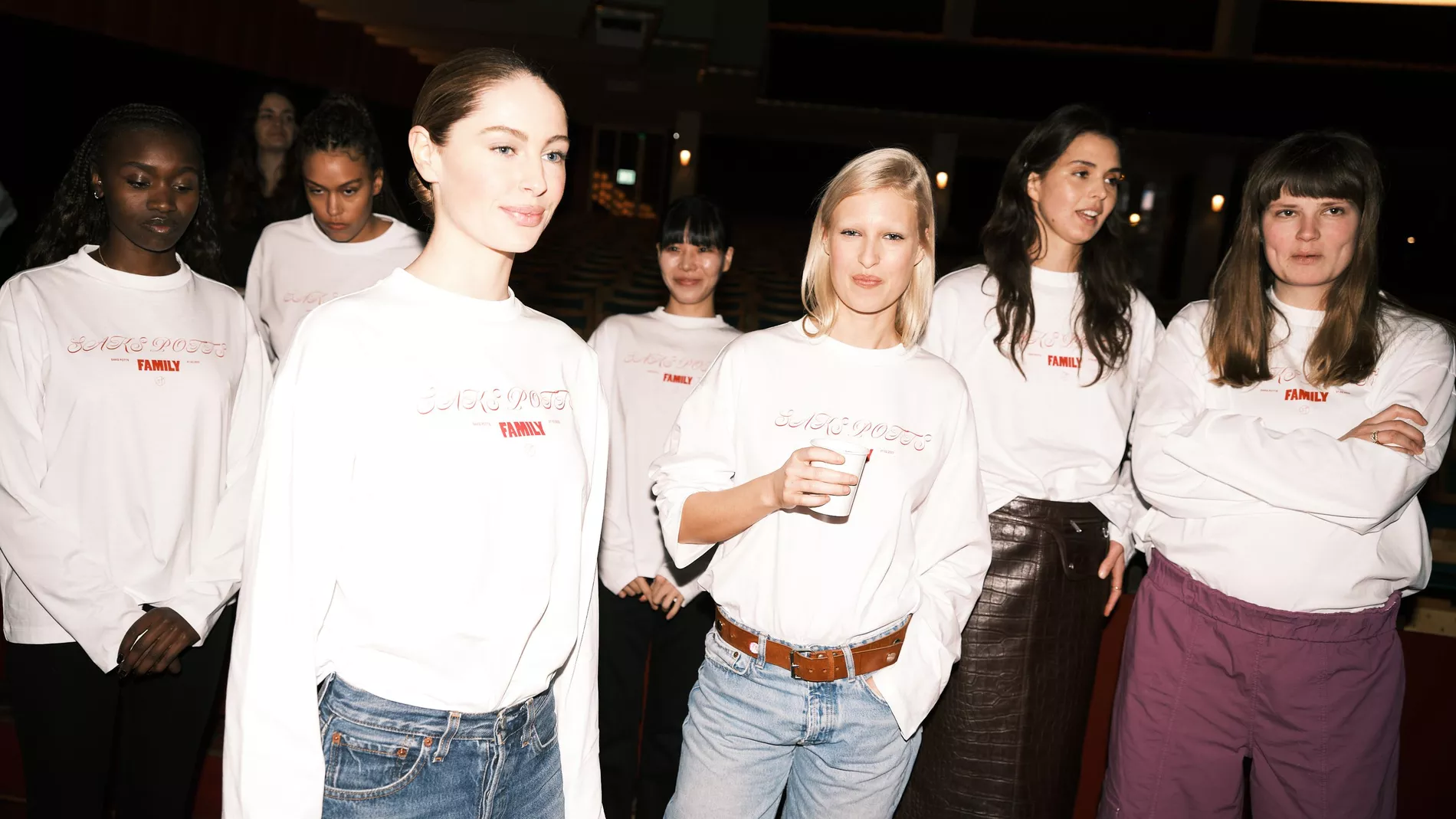 Models are gathered backstage at Saks Potts AW23  show