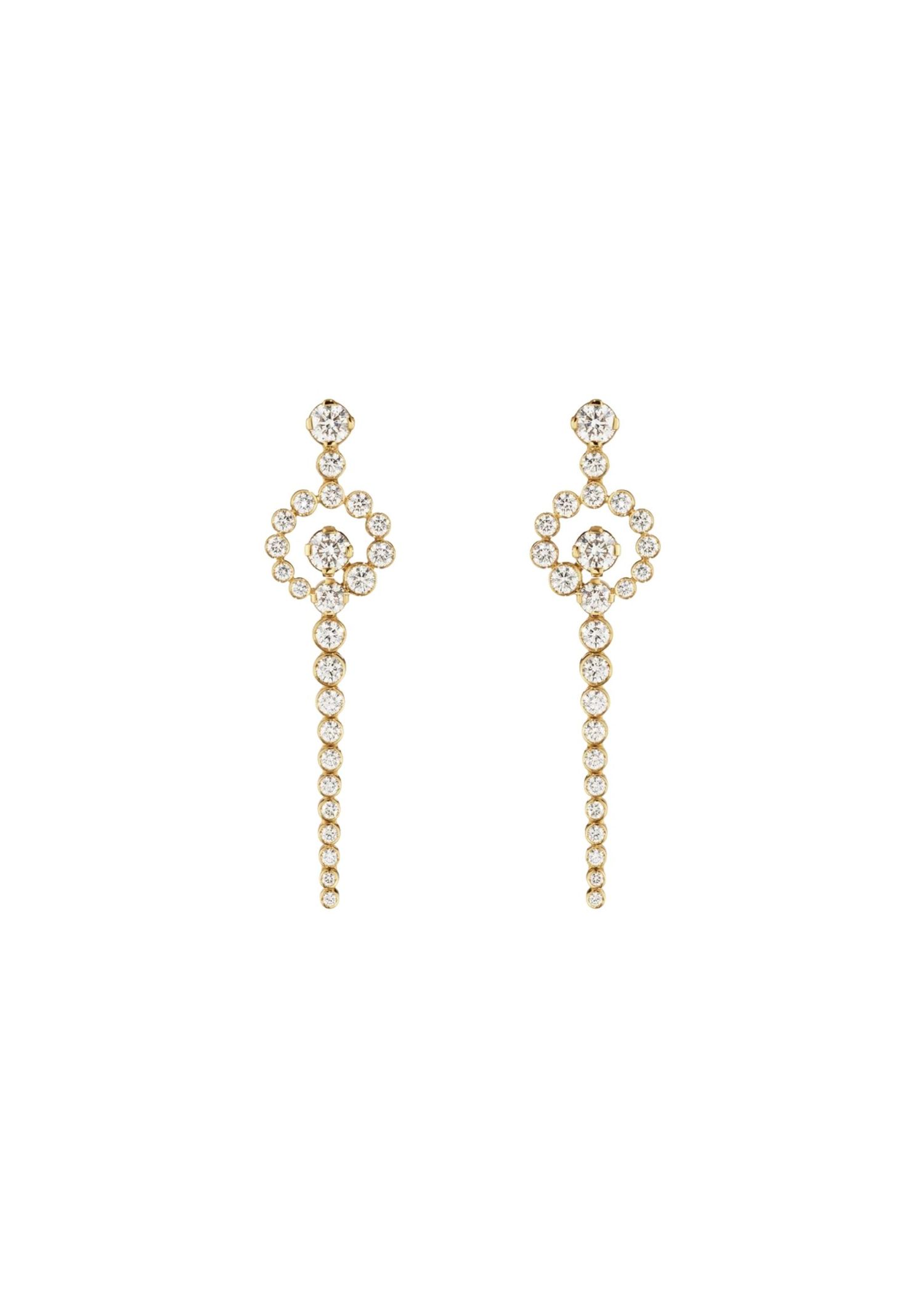 Crafted in 18K certified recycled yellow gold with a total of 2.56 carat Top Wesselton VVS diamonds including four 0.20 ct. round brilliant cut diamonds.