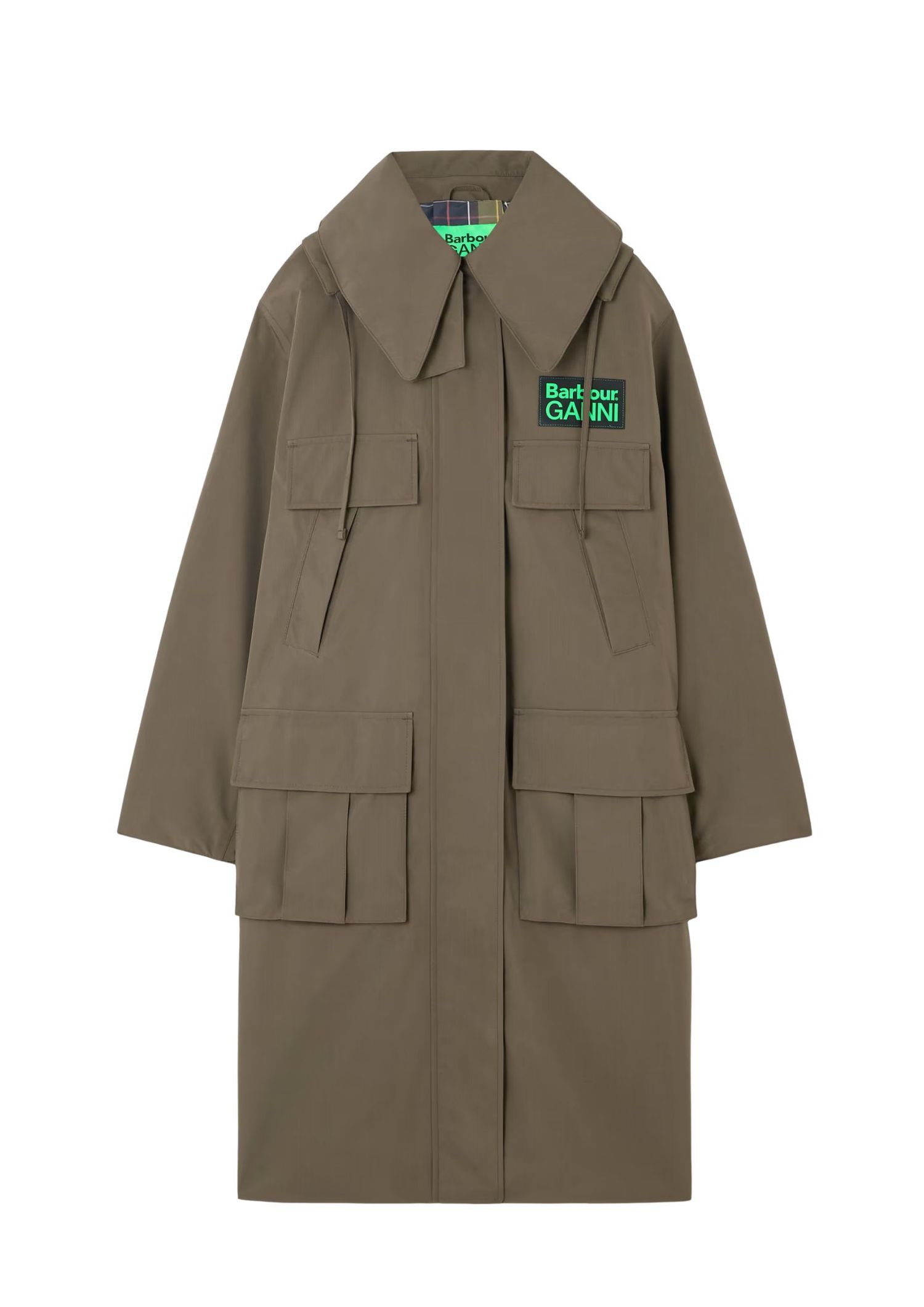 Ganni x Barbour brown long rain coat
