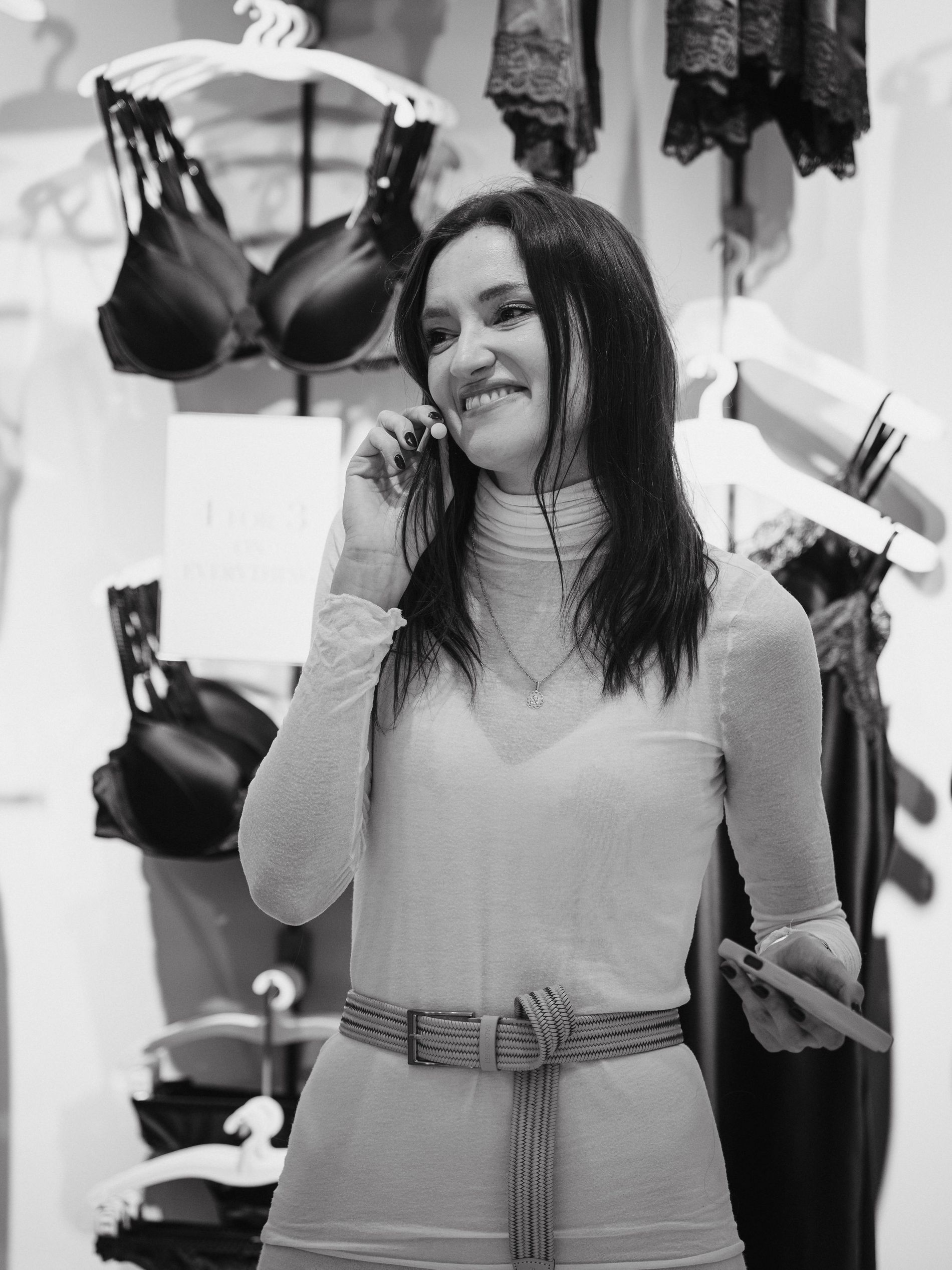 Women with a little microphone talking wearing intimissimi at the intimissimi X Vogue Scandinavia event