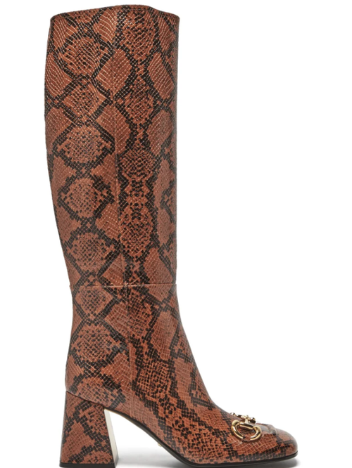 Horsebit python-effect leather knee-high boots