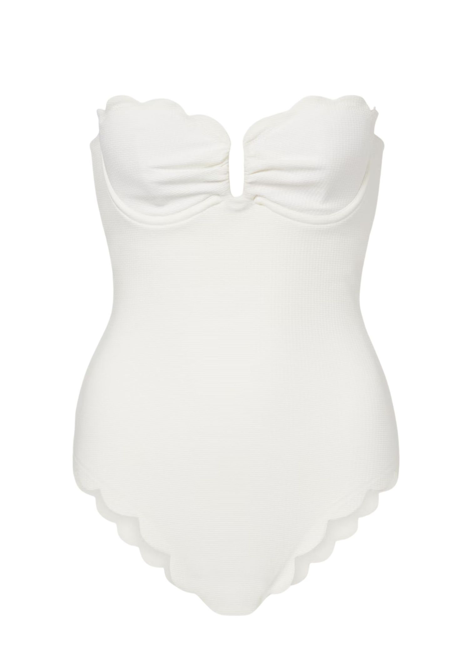 strapless white one-piece swimsuit