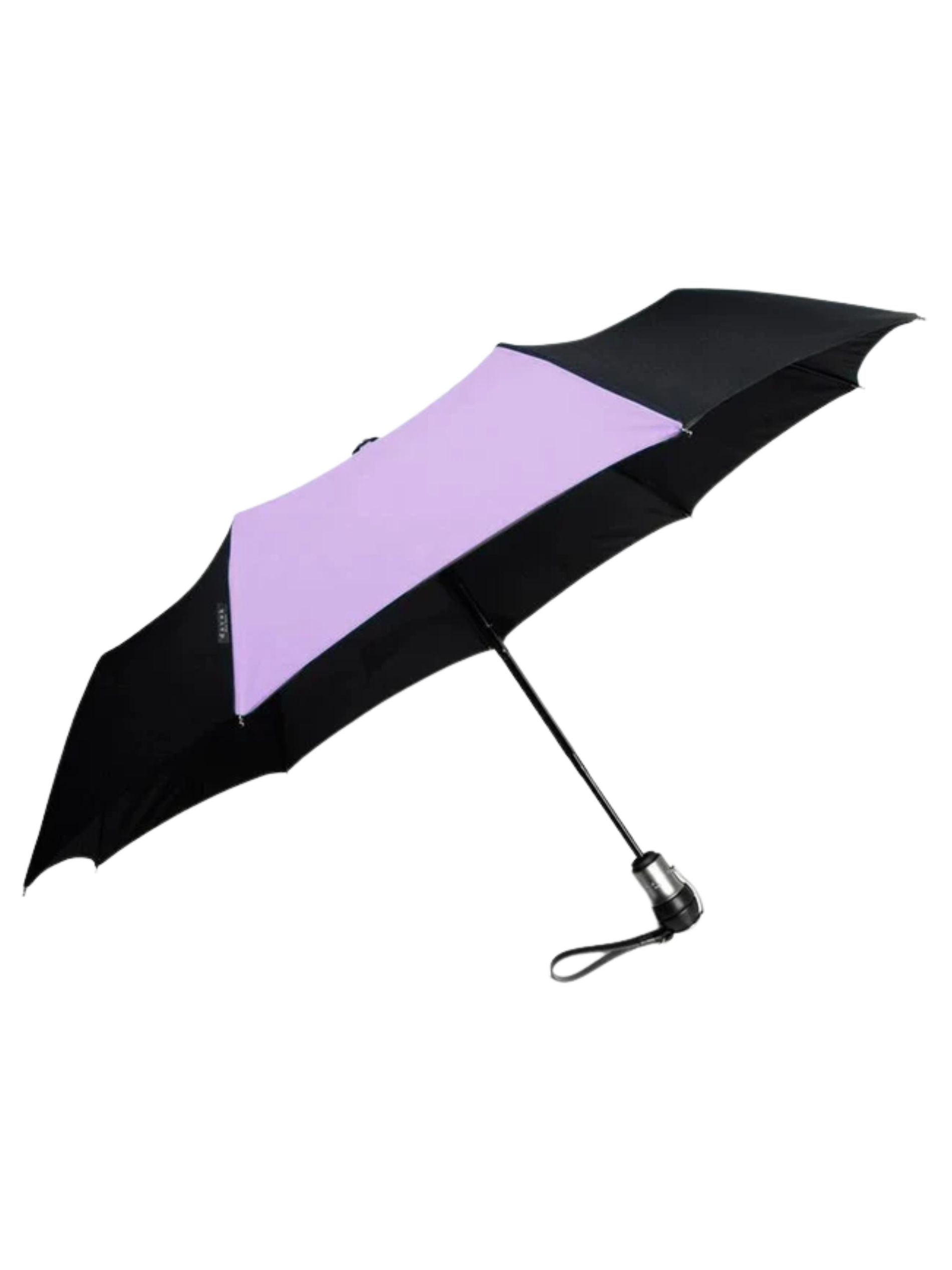 Pink and black umbrella against a white background