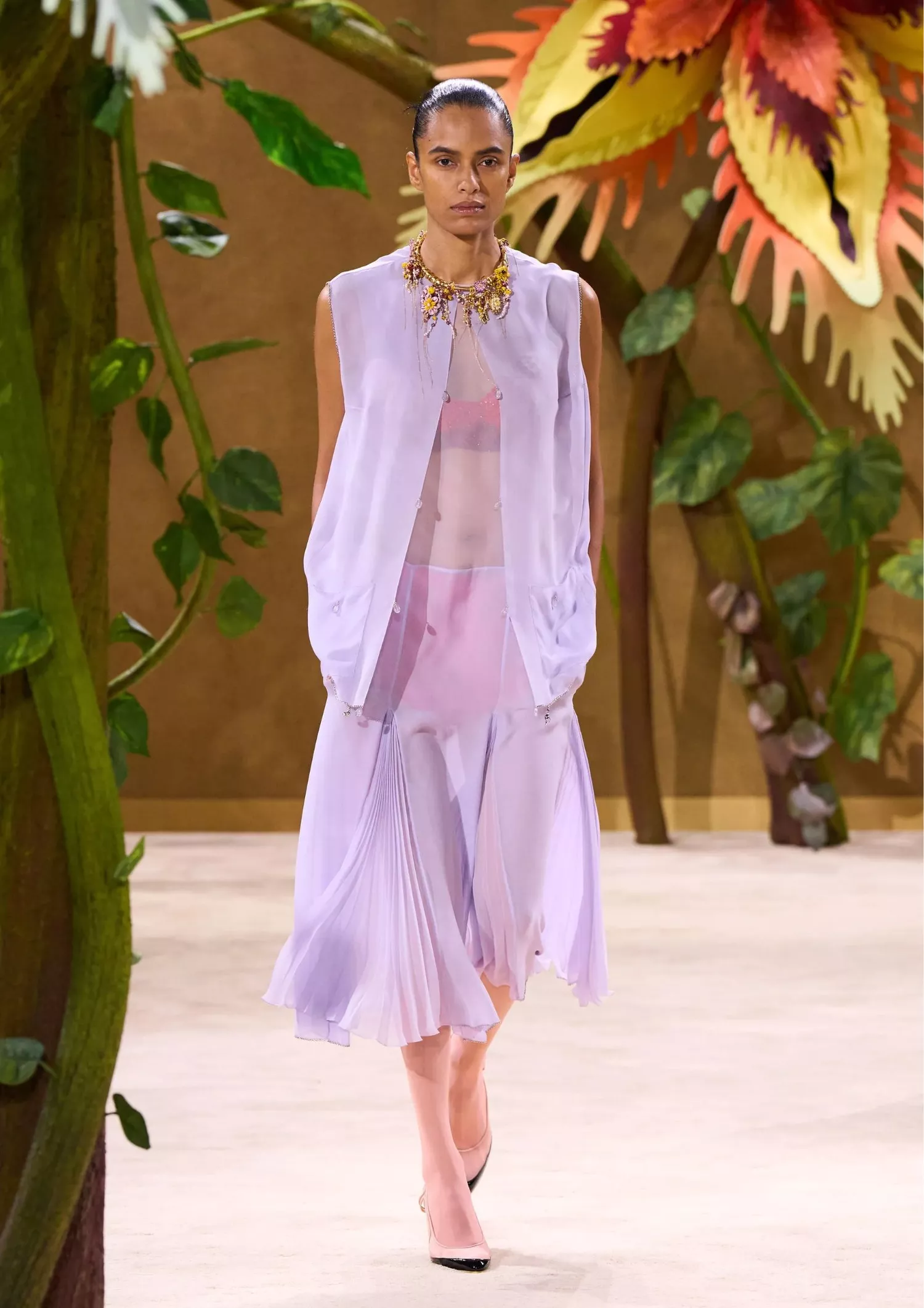 Purple sheer matching set consisting of a dress and a vest