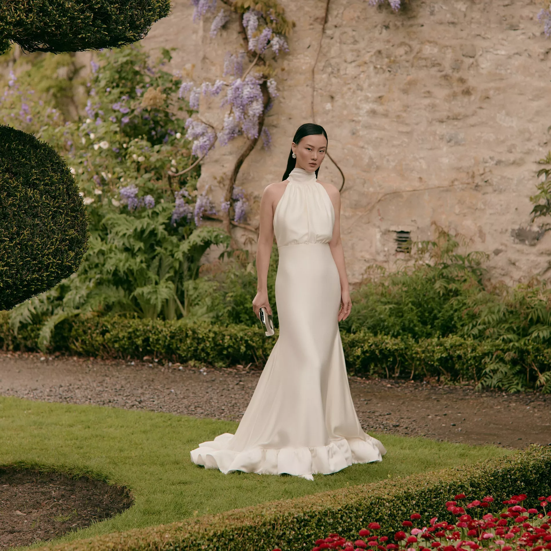 Bride in halterneck wedding dress