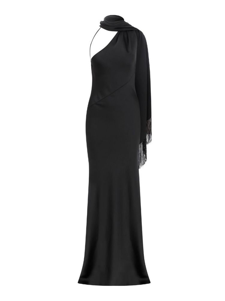 The best balck silk one-shoulder maxi dress - Ila the brand - On a white backgorund