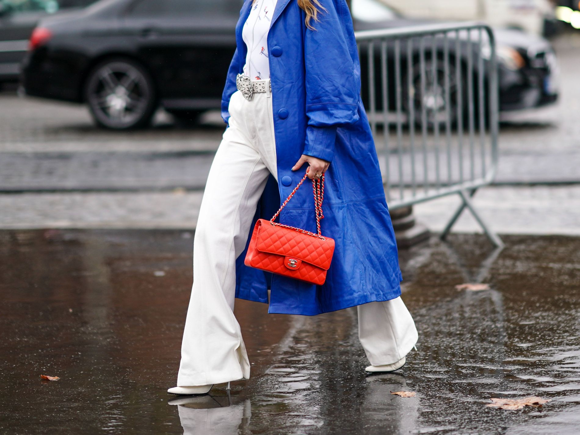 A black leather Louis Vuitton 'Alma' tote bag is seen during the News  Photo - Getty Images