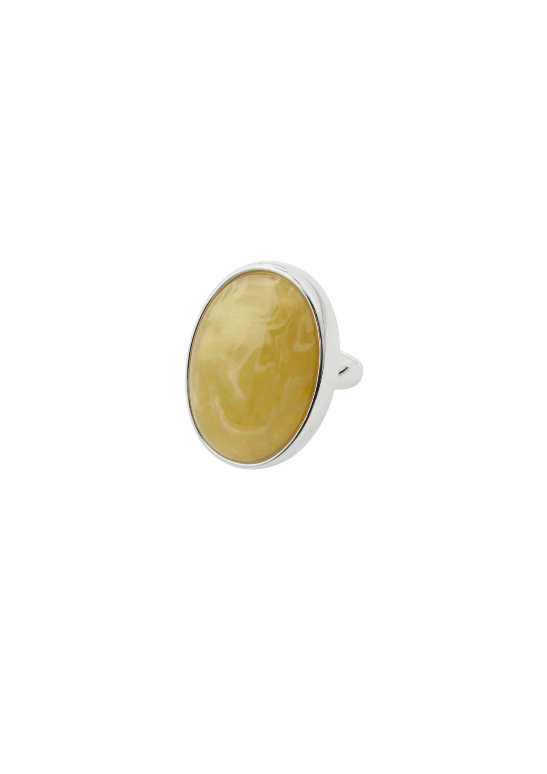 Silver-plated statement ring, honey-colored acrylic stone