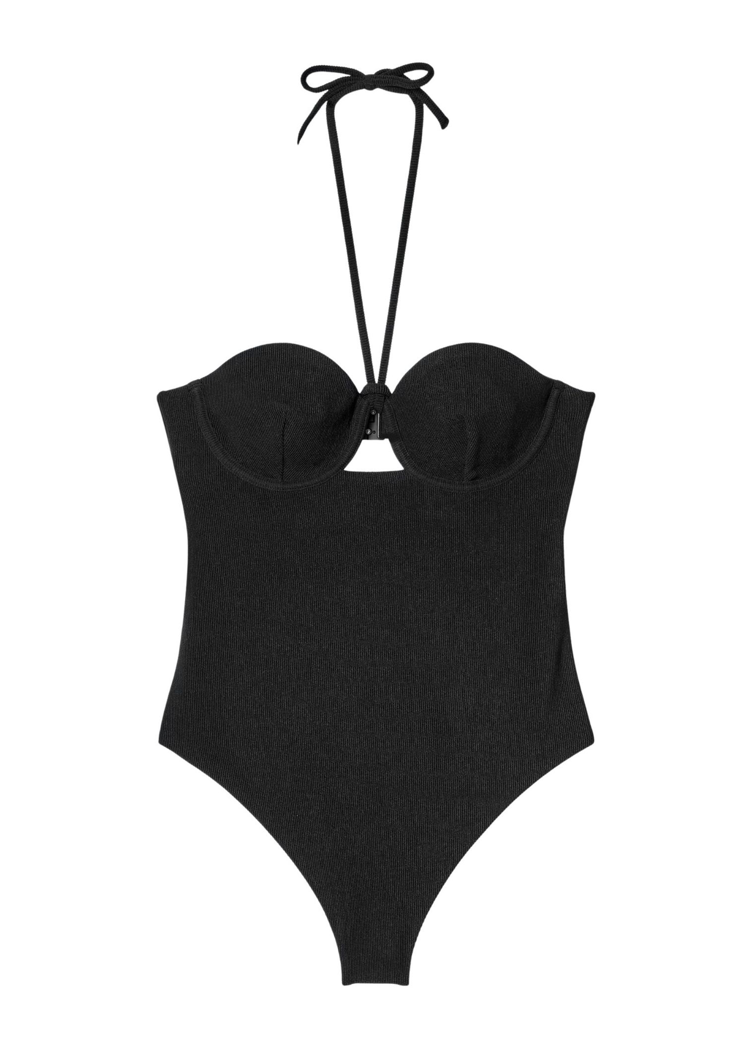 Black underwired halterneck one-piece swimsuit