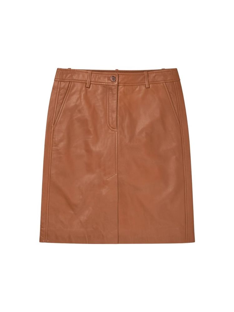 The best brown midi leather skirt - Munthe - On a white background