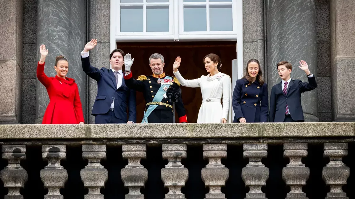 Princess Isabella of Denmark, Crown Prince Christian of Denmark, King Frederik X of Denmark, Queen Mary of Denmark, Princess Josephine of Denmark, and Prince VIncent of Denmark in 2024.