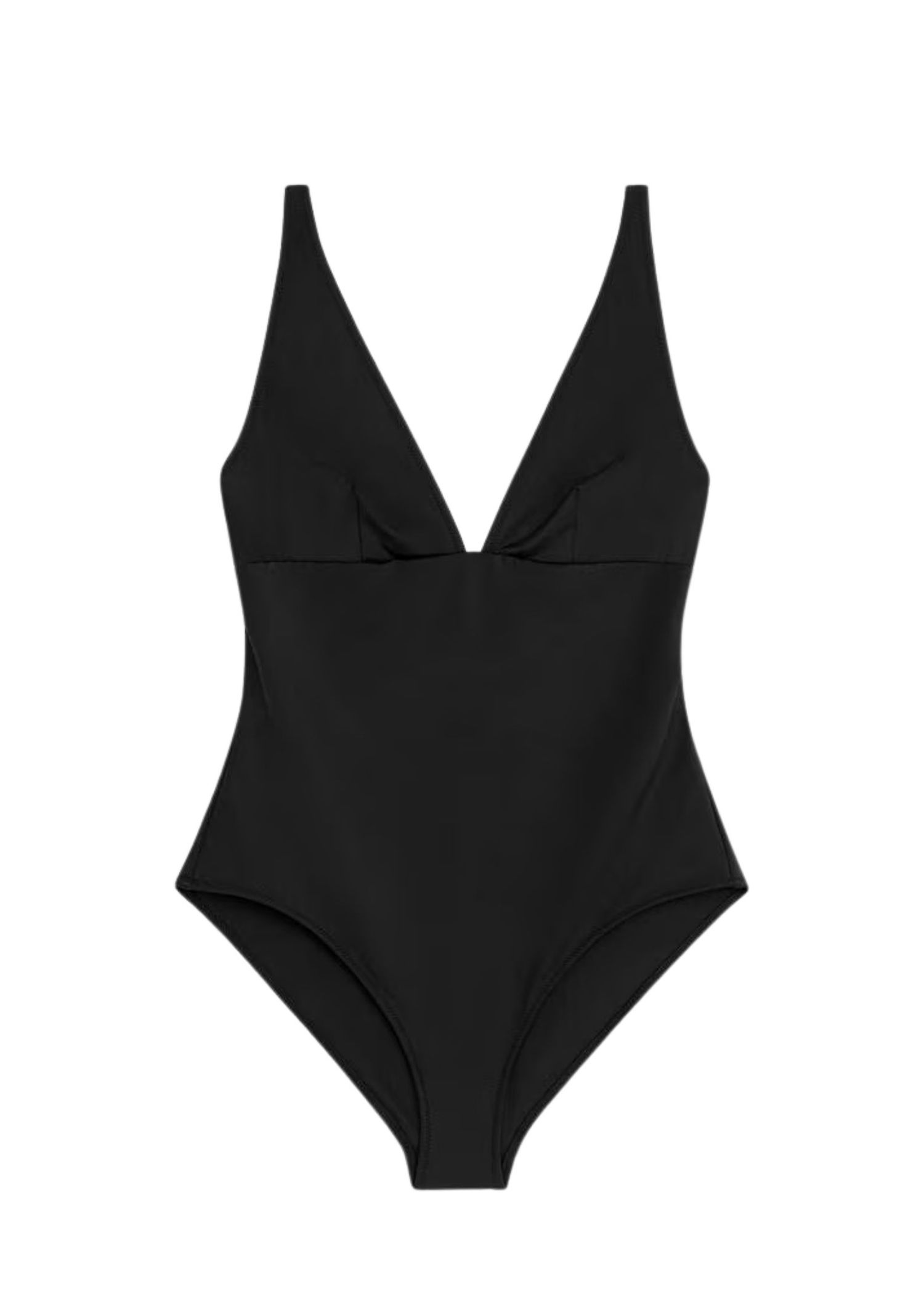 Black V-neck one-piece swimsuit