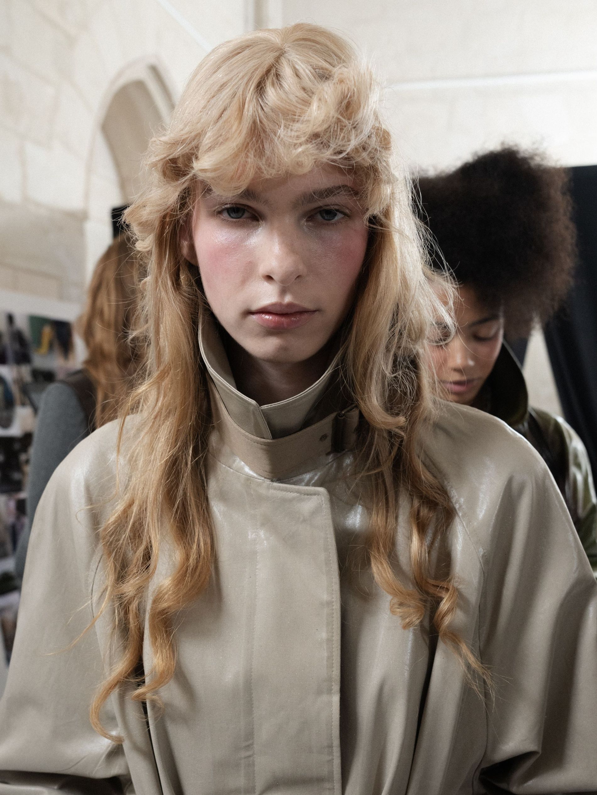 Model pictured backstage at Acne Studios SS27 show