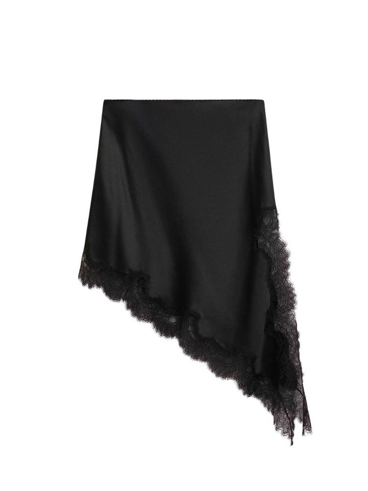 The best black asymmetric mini skirt with lace - Mango - On a white background