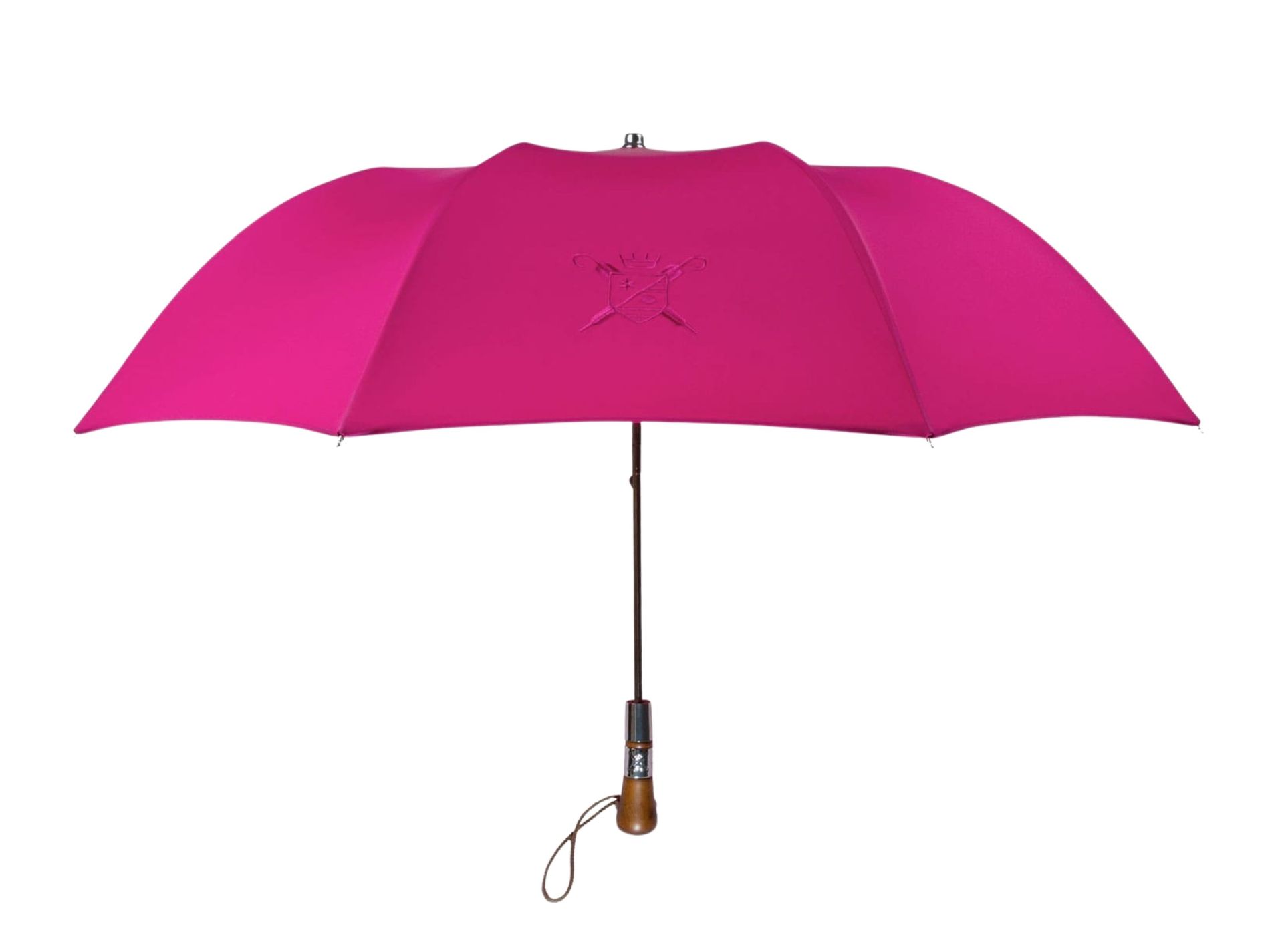 Pink umbrella against a white background