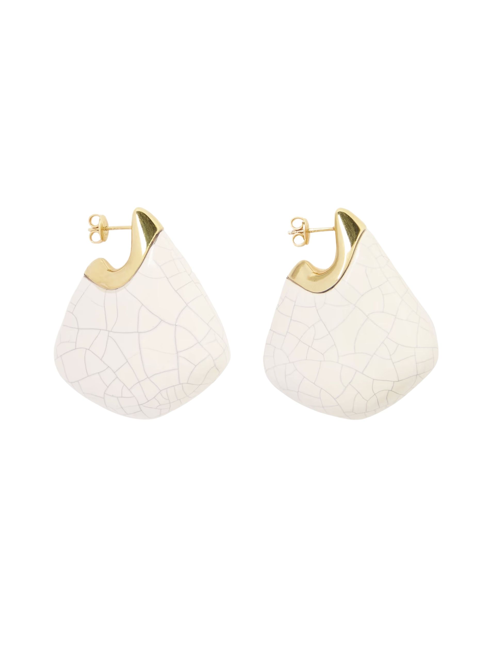 Ceramic and gold earrings by Bottega Veneta against a white background