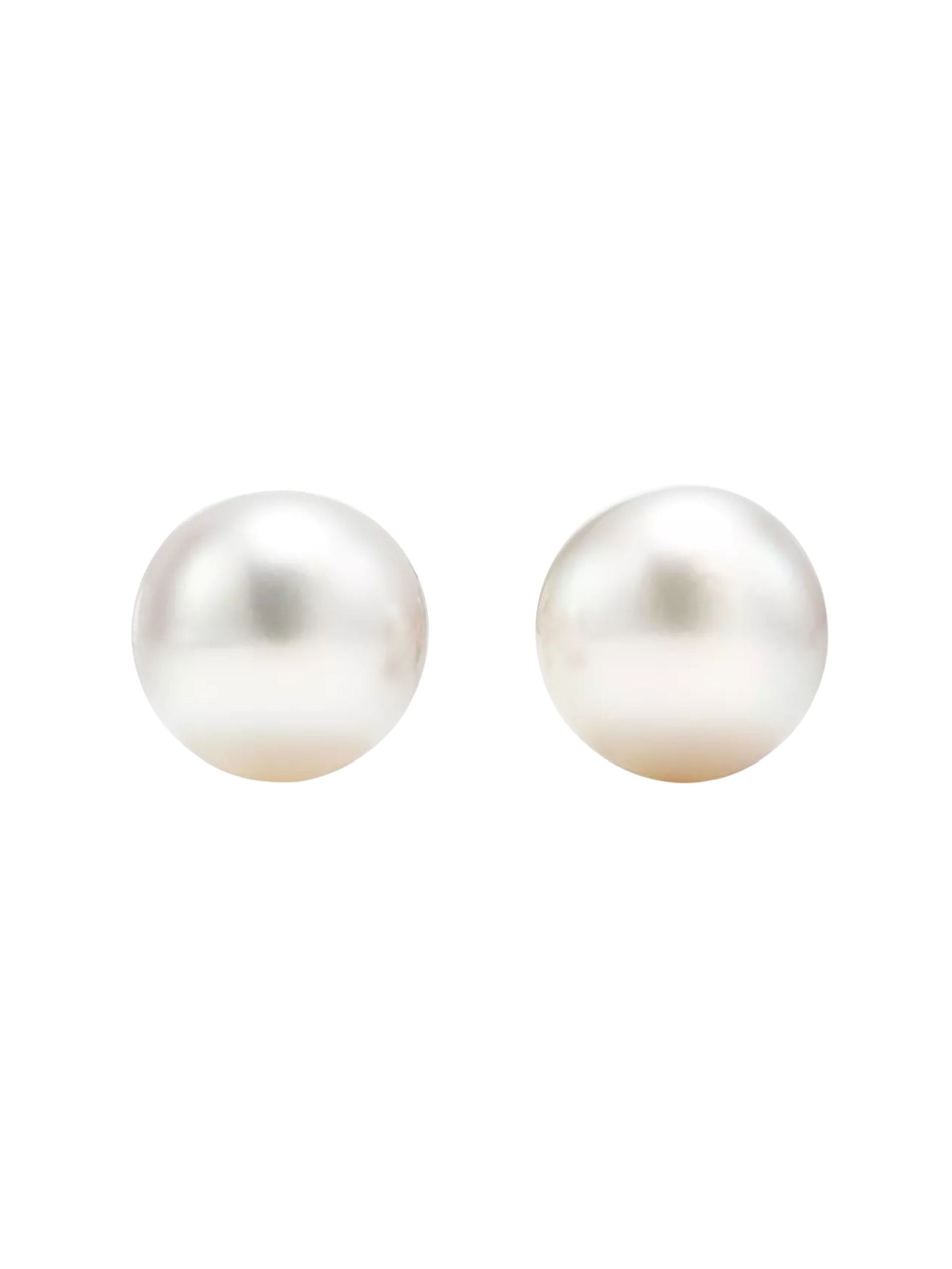 White pearl stud earrings from Tiffany & Co. set against a white background
