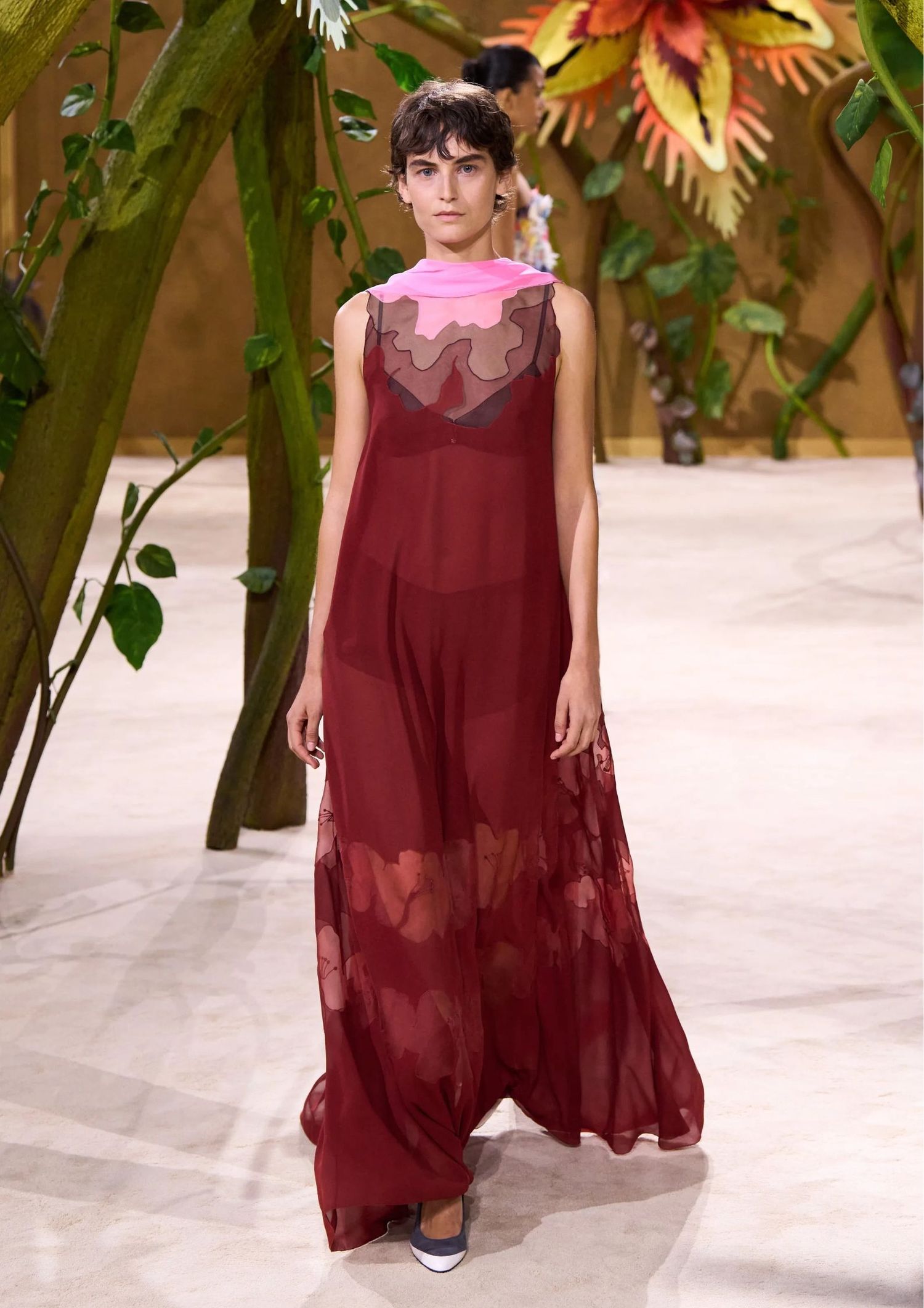 Long sheer red dress