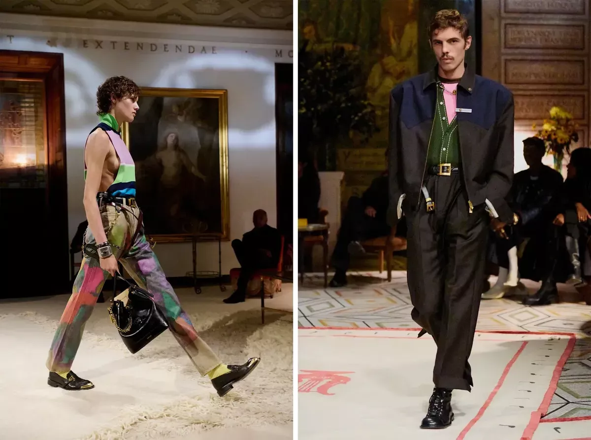 Two models on the runway for Emporio Armani, designed by Dario Vitale Spring/Summer' 26 for Copenhagen Fashion Week