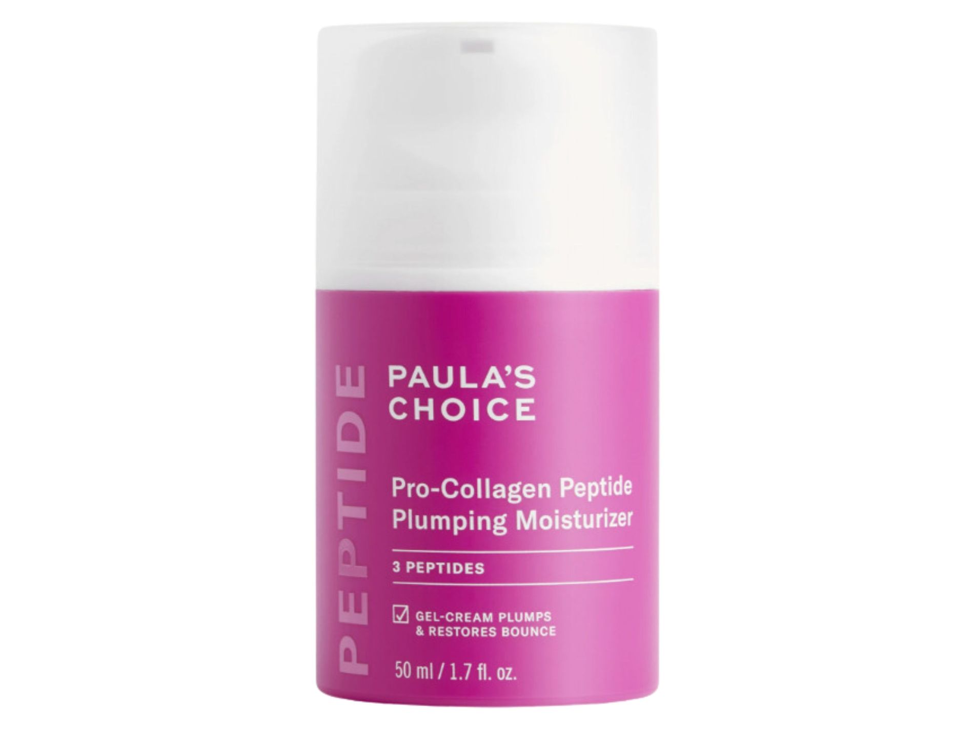 Purple tube of Paula’s Choice Pro-Collagen Peptide Plumping Moisturiser on a white background.