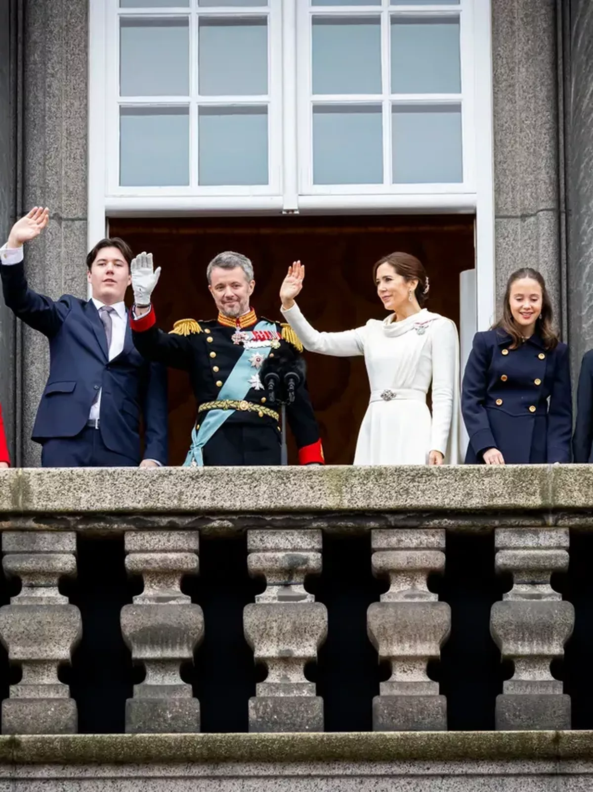 Princess Isabella of Denmark, Crown Prince Christian of Denmark, King Frederik X of Denmark, Queen Mary of Denmark, Princess Josephine of Denmark, and Prince VIncent of Denmark in 2024.