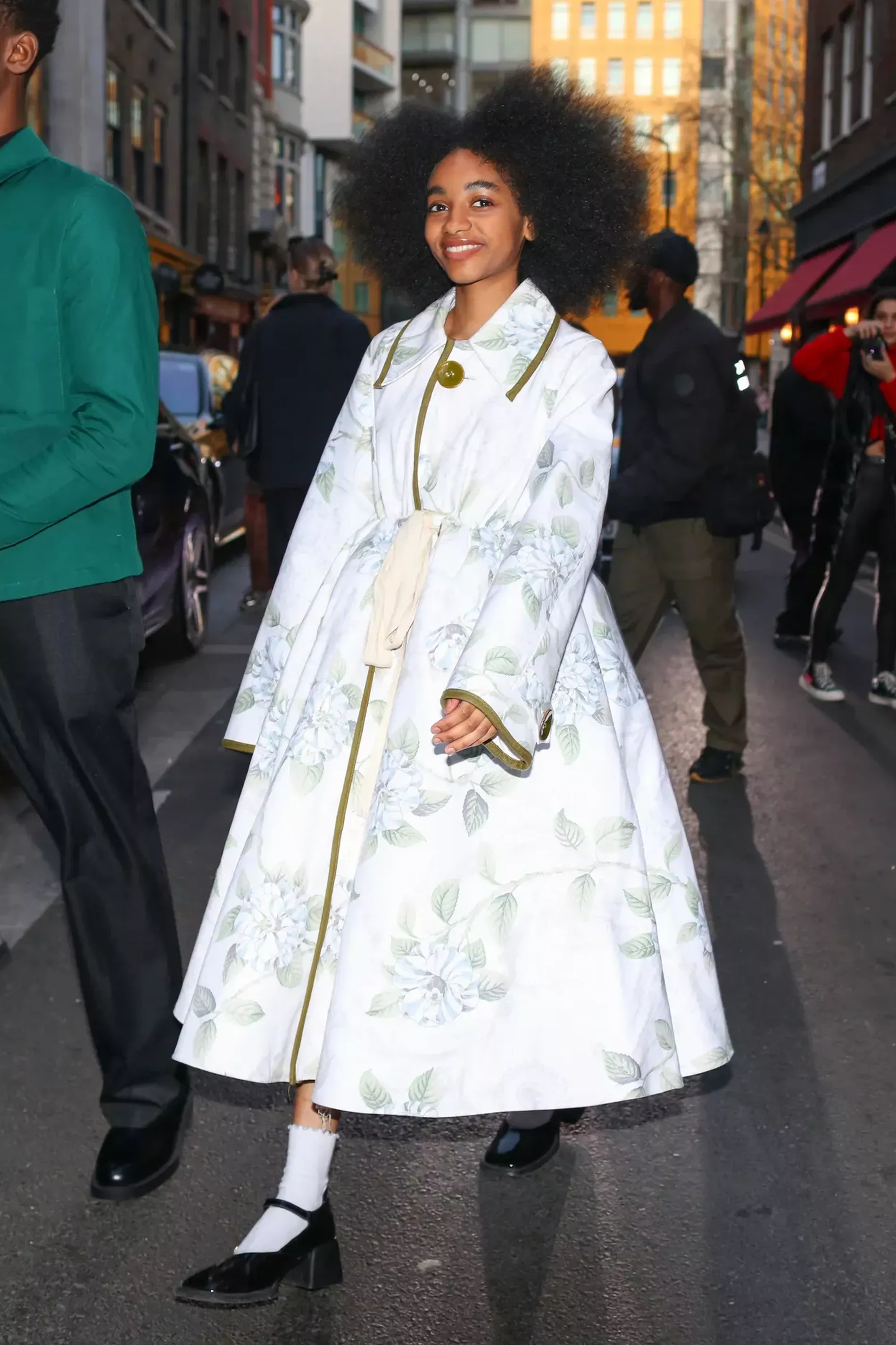 London fashion week guest wears puffy floral coat 