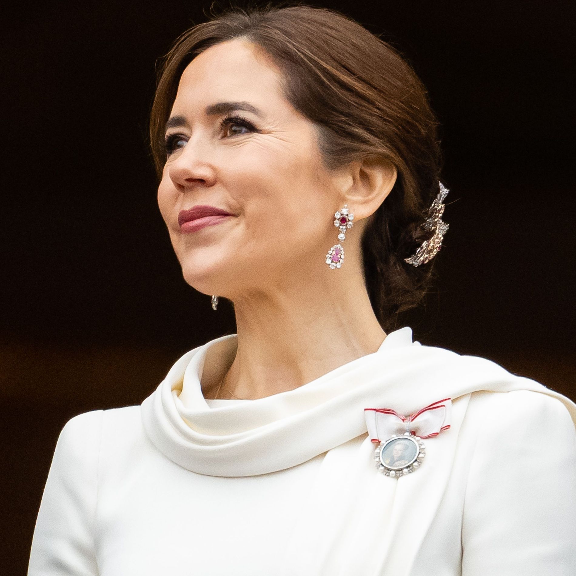 Queen Mary of Denmark wearing the Royal Ruby set during the proclamation