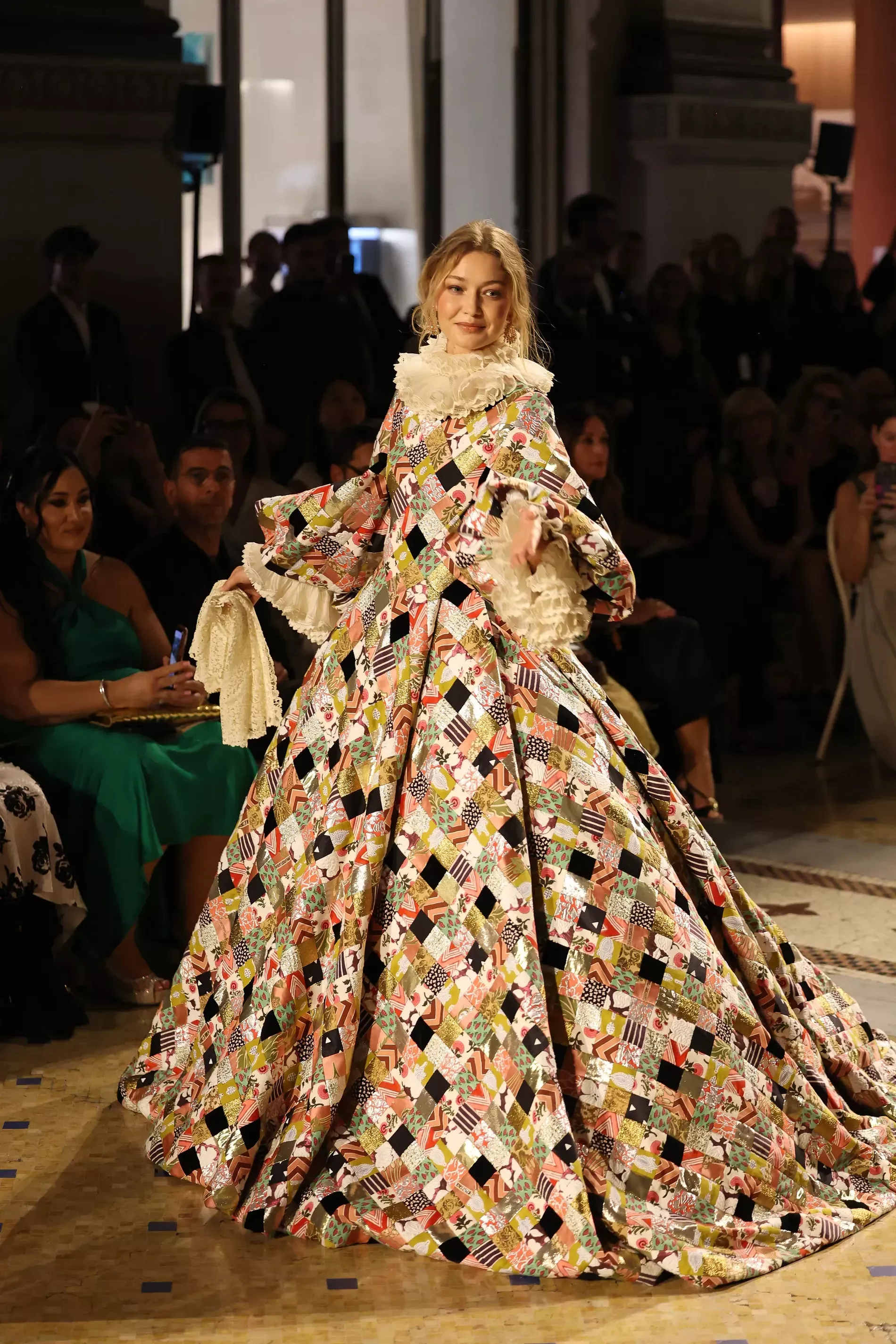 Gigi Hadid in Milan Fashion Week wearing a couture dress