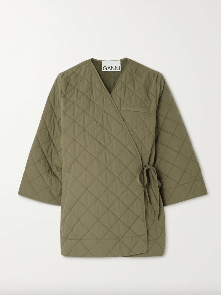 Ganni Quilted canvas wrap jacket