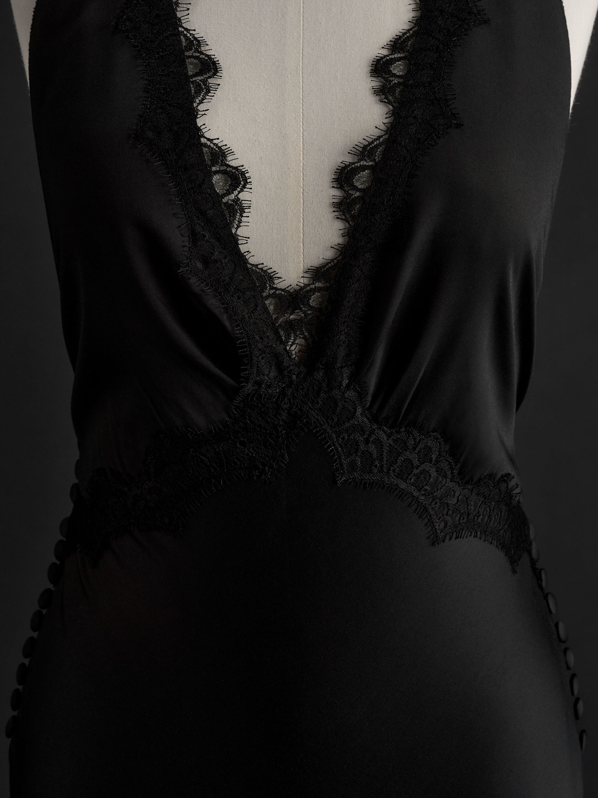 A close up of the Nightgown in black designed by Benon 