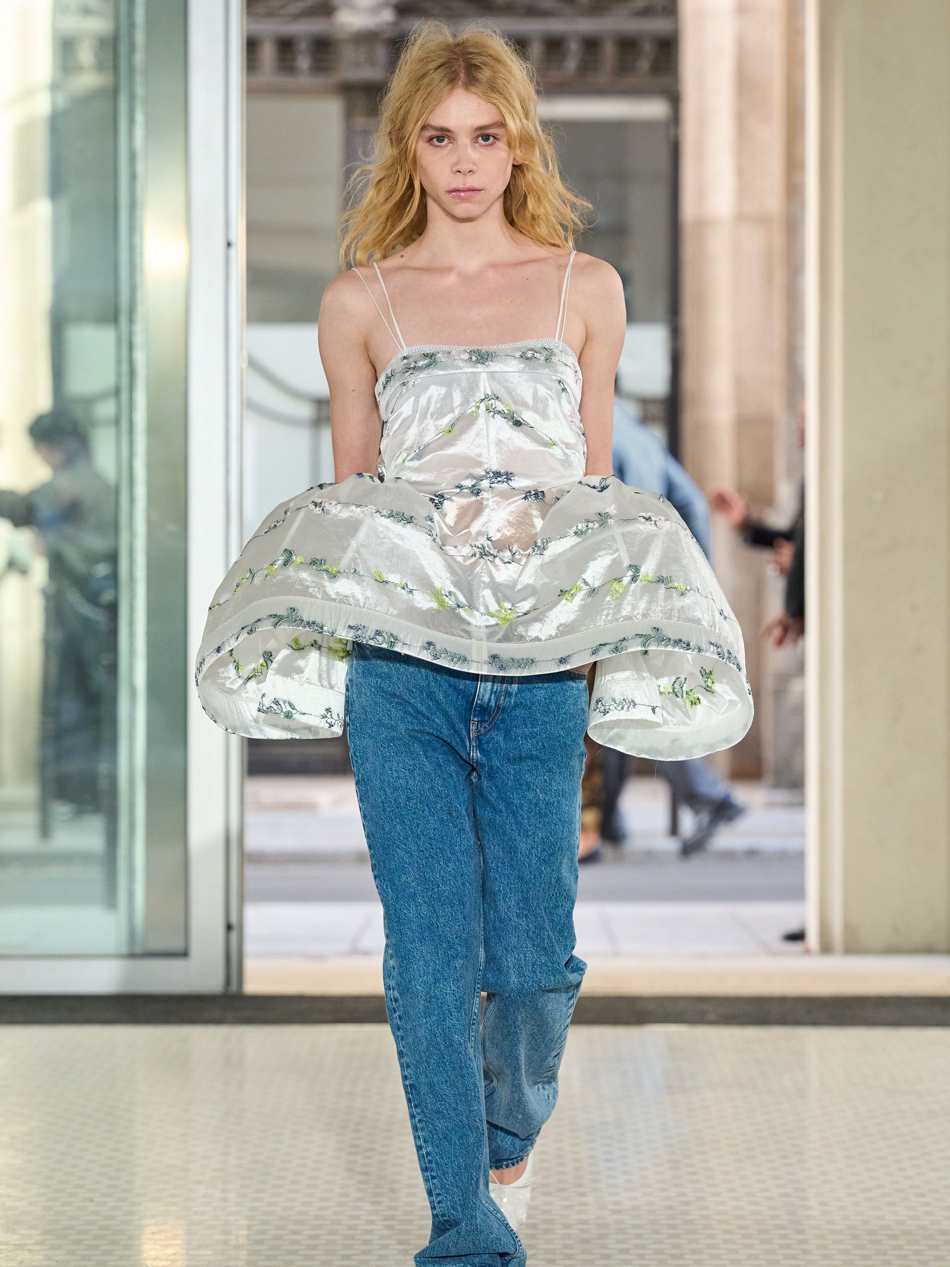Model walks the runway at Cecilie Bahnsen 
