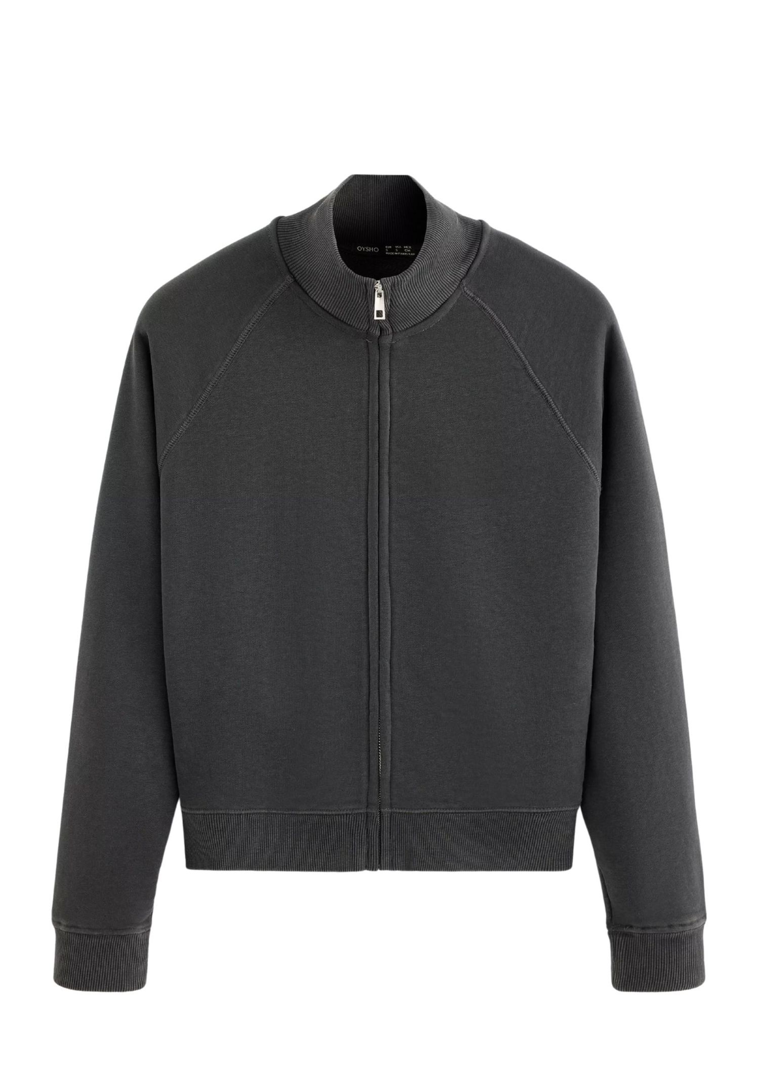 Dark grey otton blend fleece high neck jacket