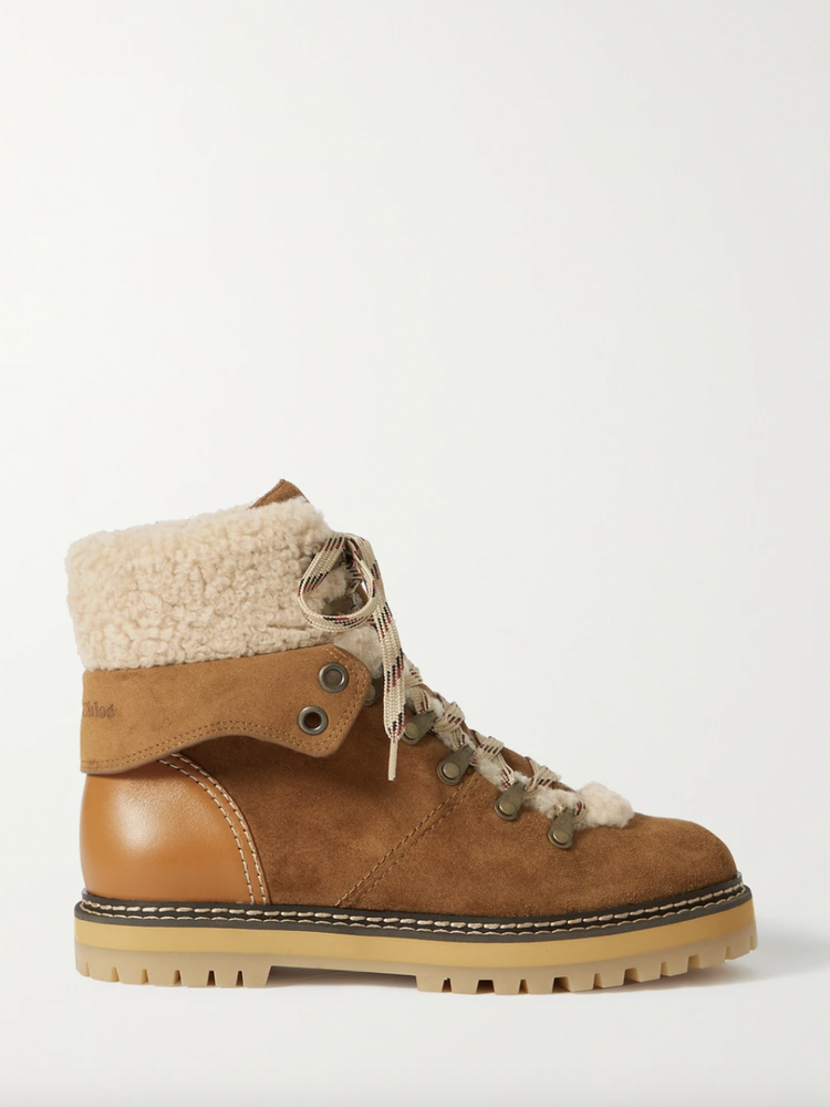 SEE BY CHLOÉ Eilieen shearling-lined suede and leather ankle boots
