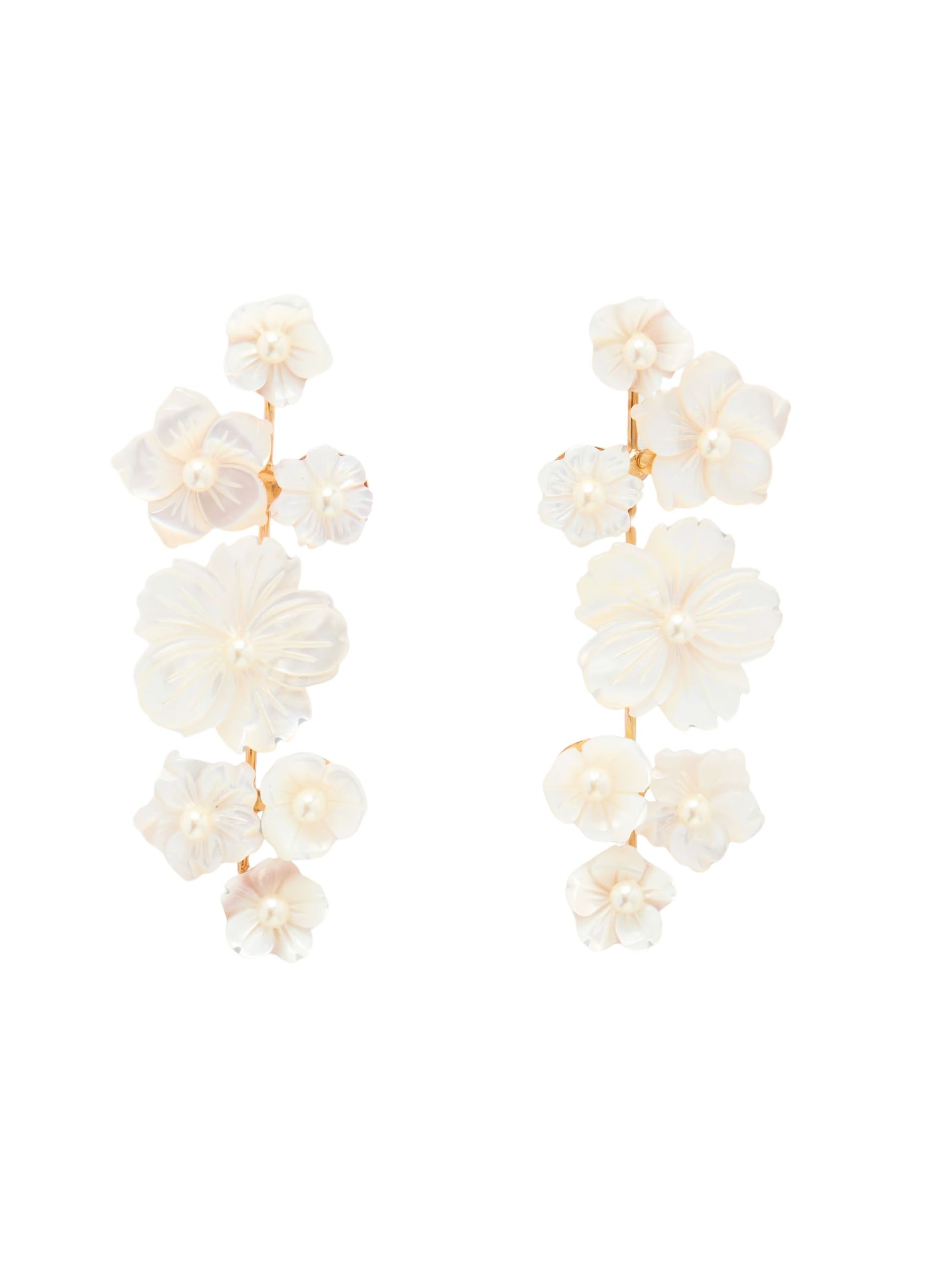 Floral mother of pearl and gold earrings from Jennifer Behr against a white background