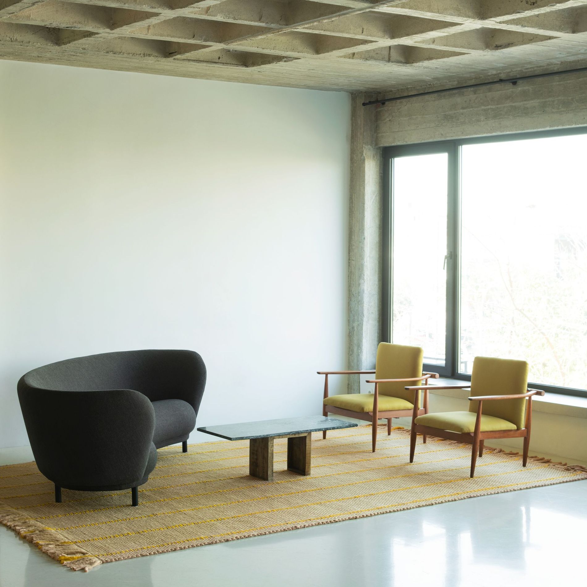 Layered x Massproductions rug collaboration, the Cord Collection, styled in a room