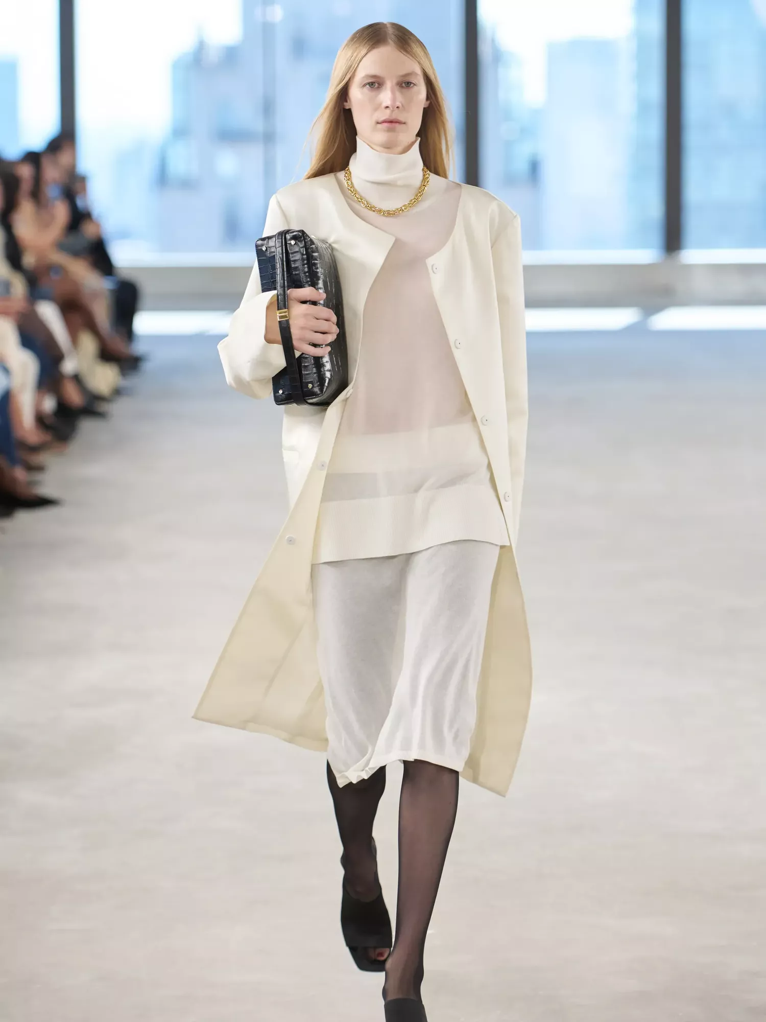 SS25【TOTEME】Beige Long Sleeve Top with applied pockets Toteme Long Sleeve Boat Neck Top in Oat Melange | FWRD
