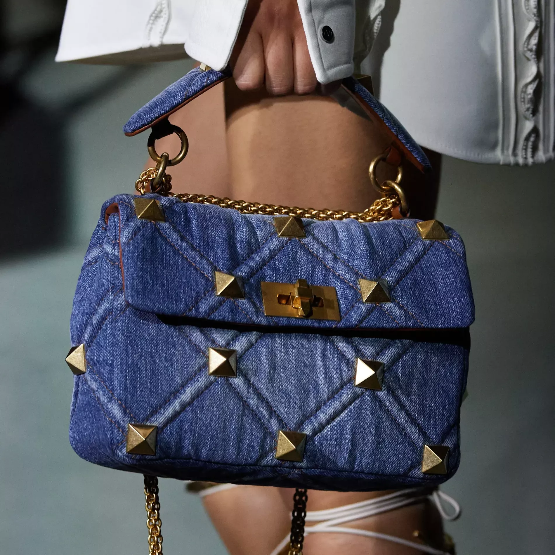 Valentino handbag in denim with brass studs 