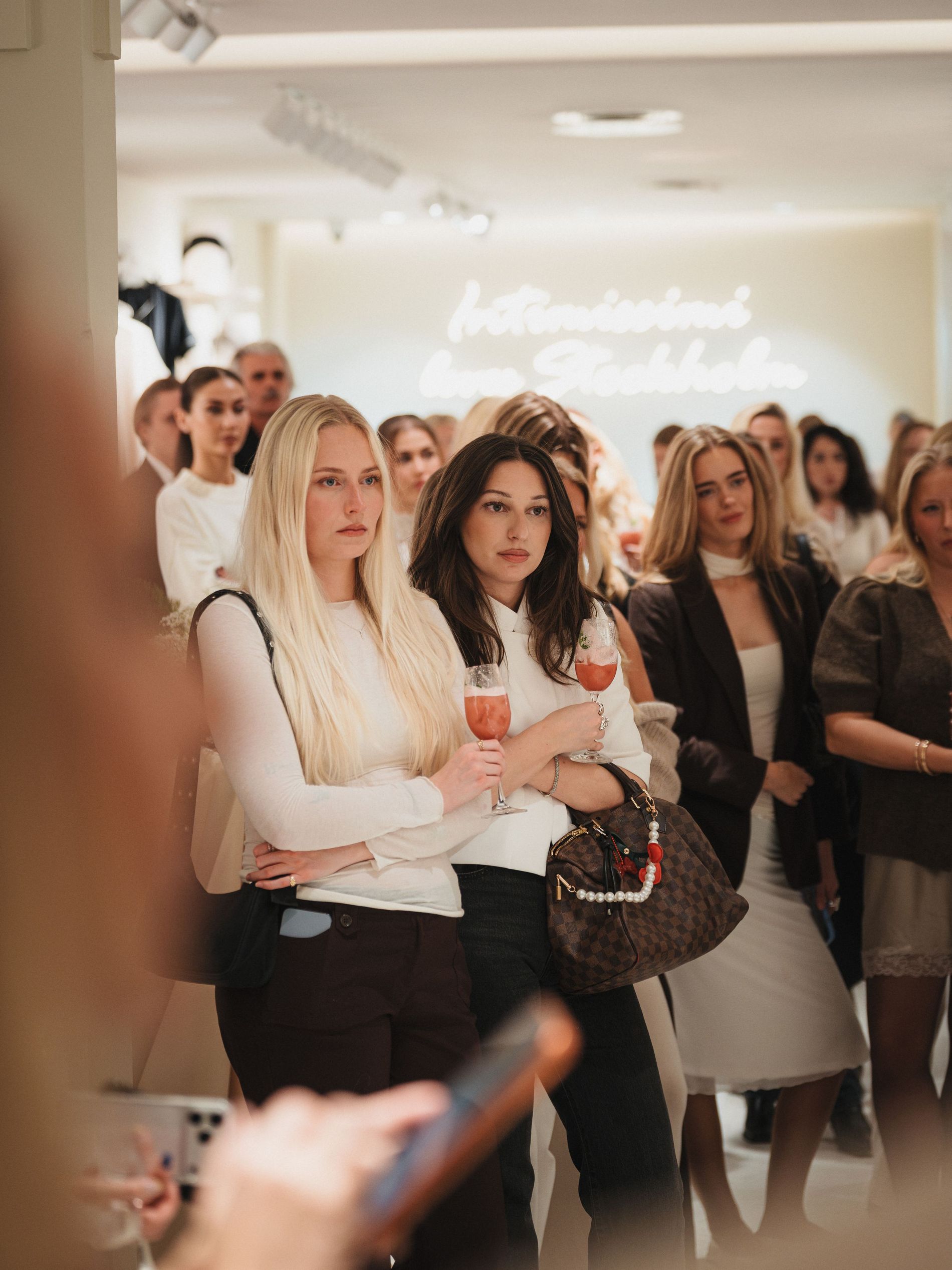All the guests gathered to hear a speech about the newly opened store 