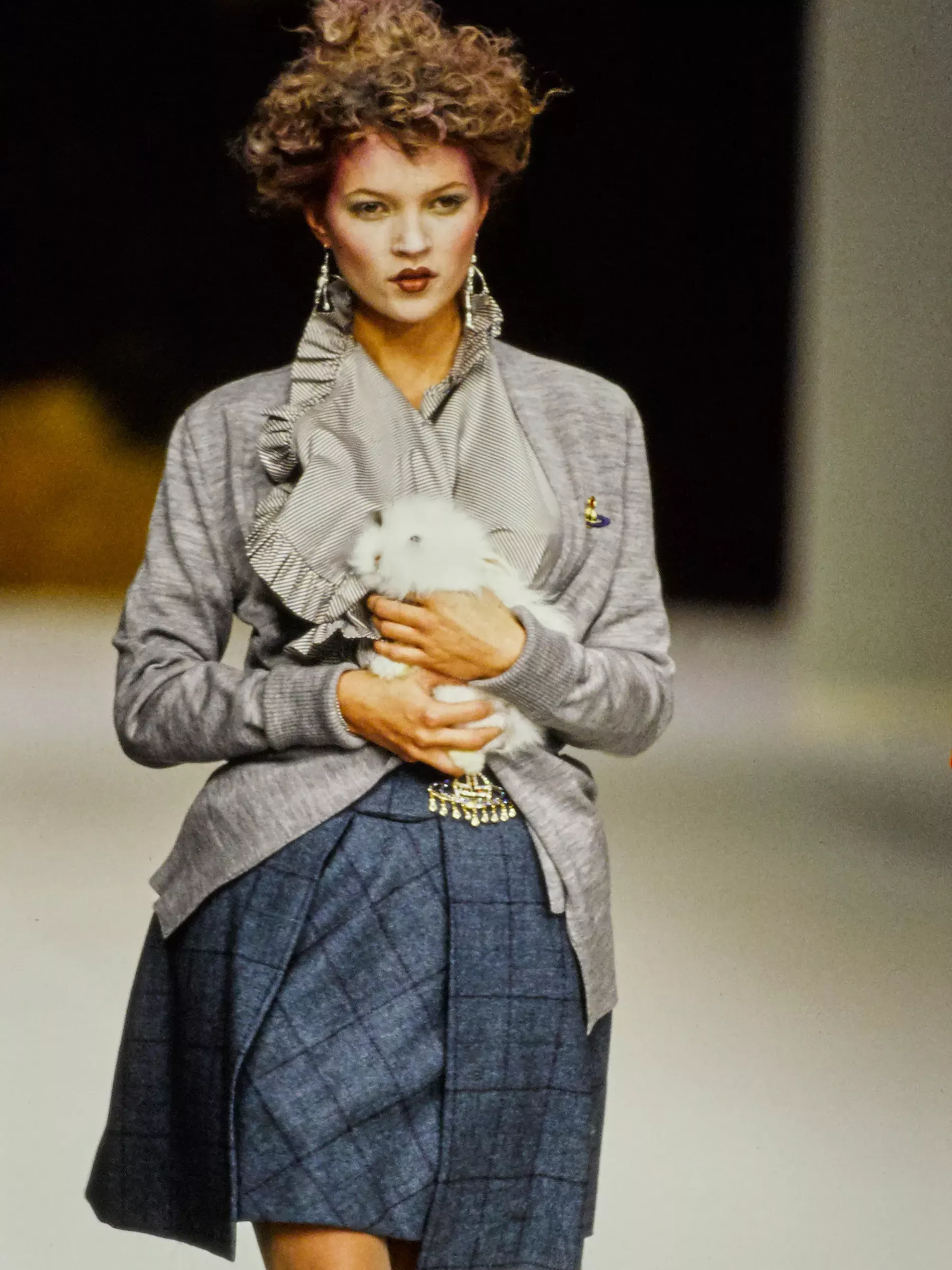 Kate Moss carries a bunny on Vivienne Westwood, fall 1995 ready-to-wear runway