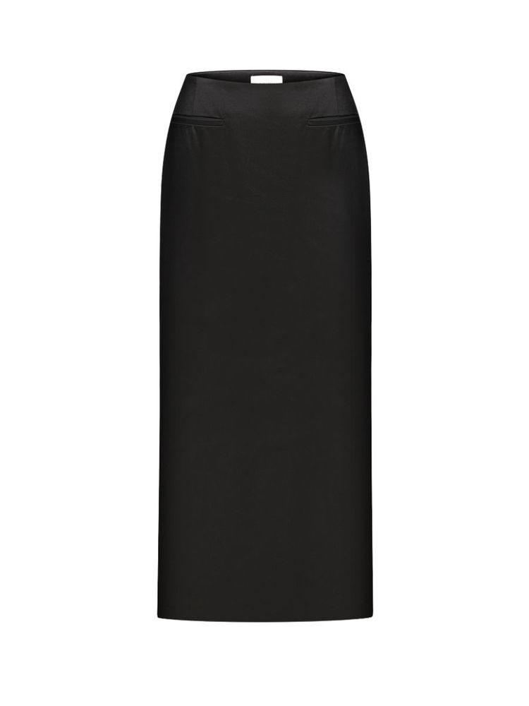The best black satin silk midi skirt - ELENAREVA - On a white background