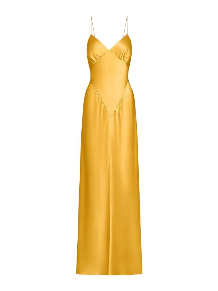 The best yellow satin slip dress - Aflalo - On a white background