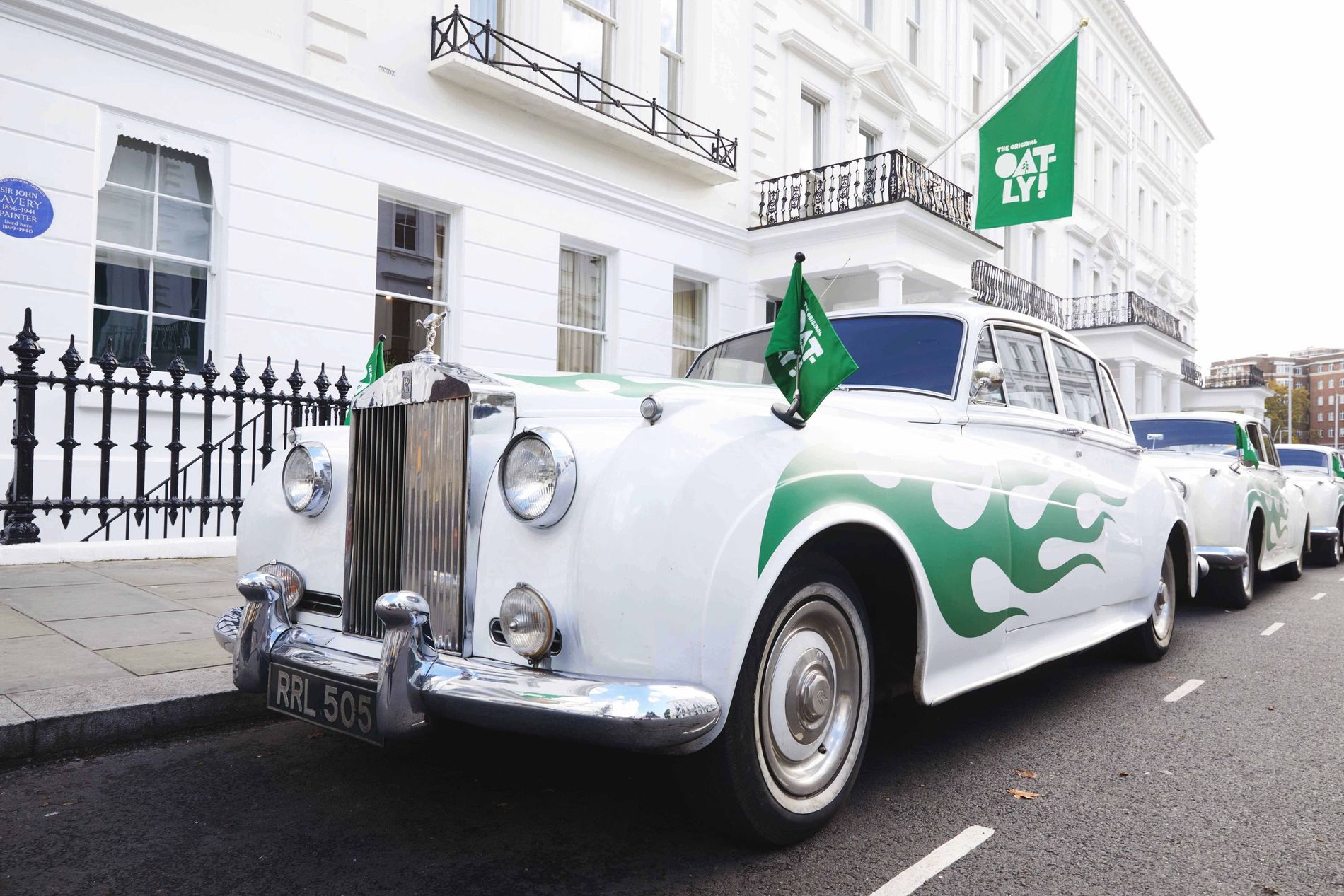 A car pictured outside the Oatly Embassy activation in London